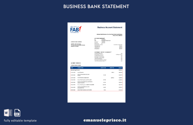 stile verificato Modello di estratto conto aziendale Word e PDF del primo estrat